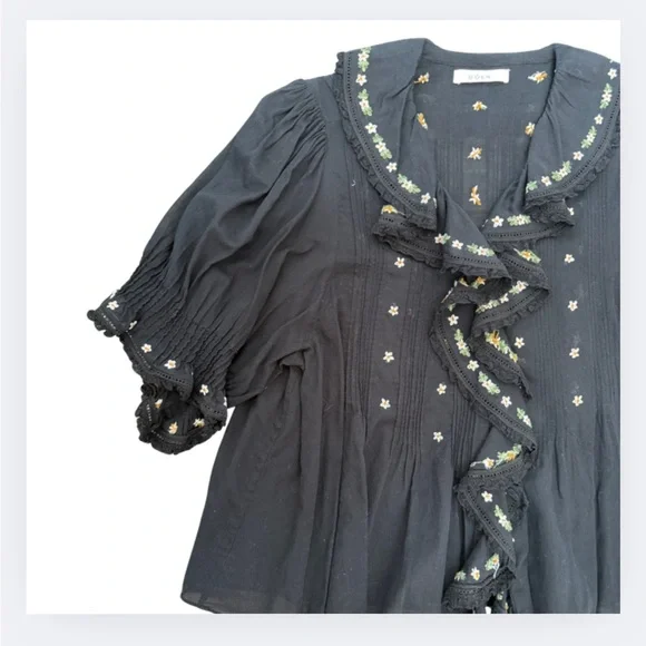 DÔEN Hettie Embroidered Ruffle Organic Cotton Top | Size L - Picture 6 of 8